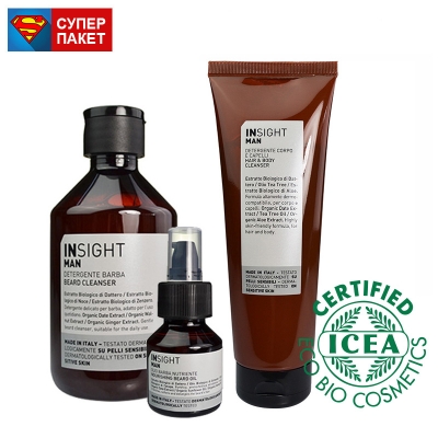 СУПЕР Пакет за мажи СО БРАДА: Шампон за брада + Масло за брада + Шампон за коса/тело (Organic)